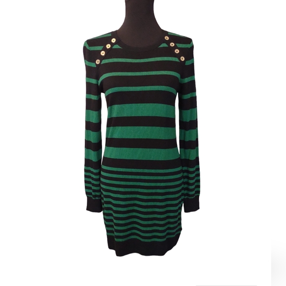 MICHAEL Michael Kors Dresses & Skirts - Michael Kors Green & Black Striped Sweater Dress Sz Small